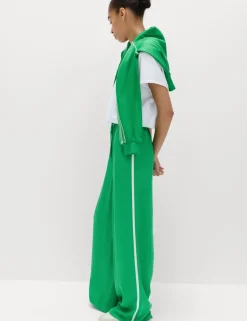 Side Stripe Wide Leg Trousers with Linen