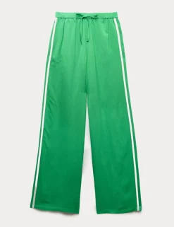 Side Stripe Wide Leg Trousers with Linen