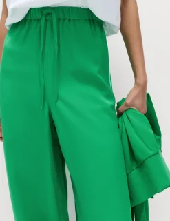 Side Stripe Wide Leg Trousers with Linen