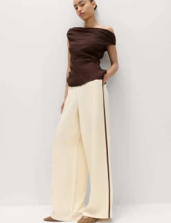 Side Stripe Wide Leg Trousers with Linen