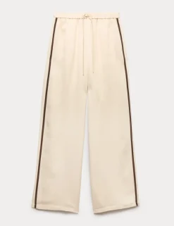 Side Stripe Wide Leg Trousers with Linen