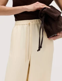 Side Stripe Wide Leg Trousers with Linen