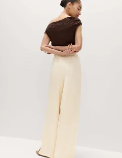 Side Stripe Wide Leg Trousers with Linen