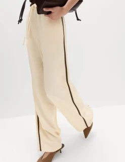 Side Stripe Wide Leg Trousers with Linen
