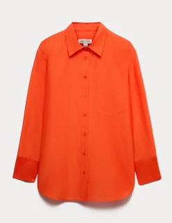 Silk Blend Collared Relaxed Shirt