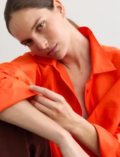 Silk Blend Collared Relaxed Shirt