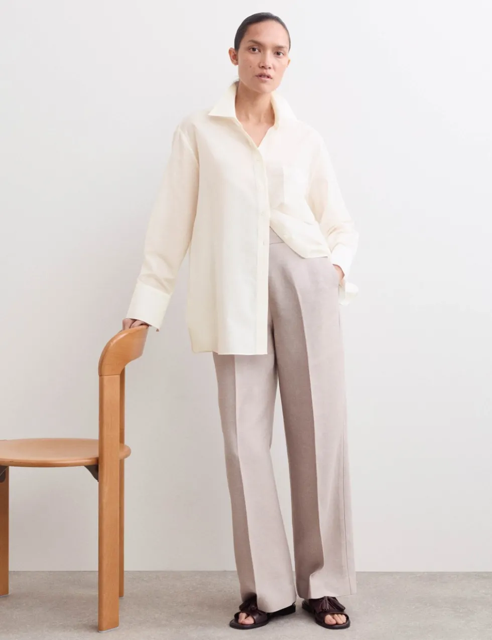 Silk Blend Collared Relaxed Shirt