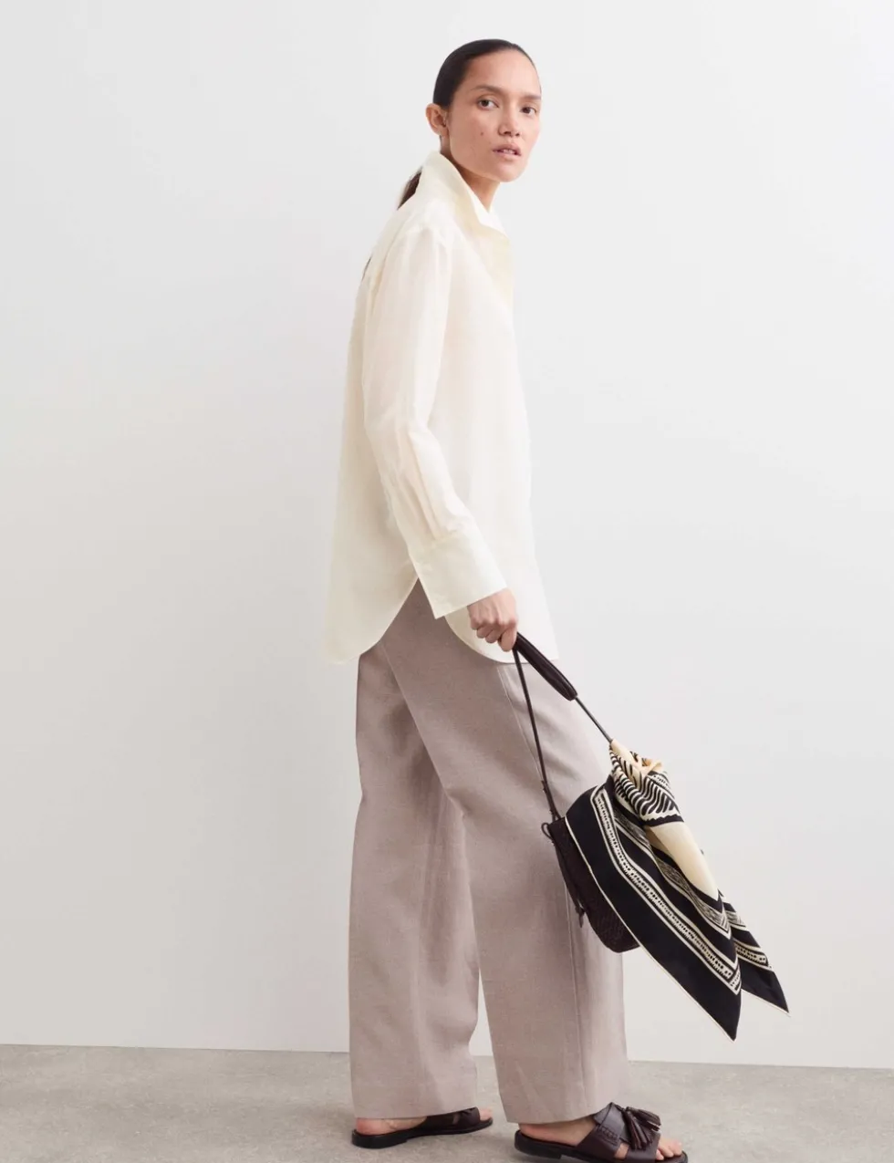 Silk Blend Collared Relaxed Shirt