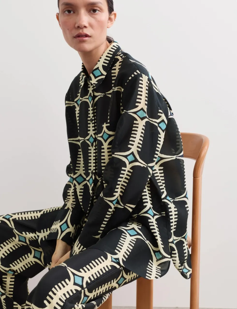 Silk Blend Geometric Shirt