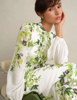 Silk Floral Knee Length Shift Dress