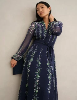 Silk Floral V-Neck Maxi Wrap Dress