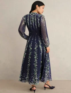 Silk Floral V-Neck Maxi Wrap Dress