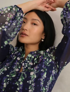 Silk Floral V-Neck Maxi Wrap Dress