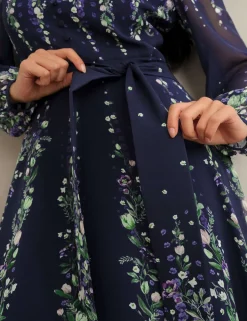 Silk Floral V-Neck Maxi Wrap Dress