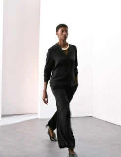 Silk Pull On Wide Leg Trousers