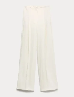 Single Pleat Wide Leg Trousers with Linen