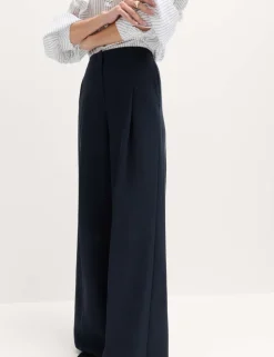 Single Pleat Wide Leg Trousers with Linen