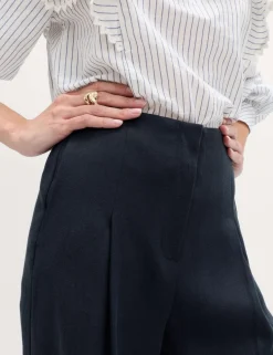 Single Pleat Wide Leg Trousers with Linen