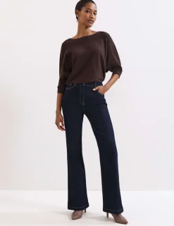 Slash Neck Batwing Sleeve Knitted Top