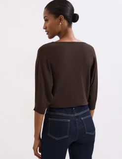 Slash Neck Batwing Sleeve Knitted Top
