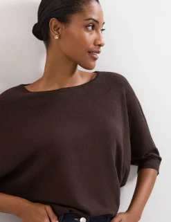 Slash Neck Batwing Sleeve Knitted Top
