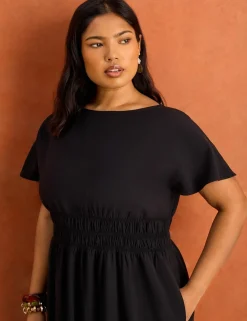Slash Neck Midaxi Waisted Dress