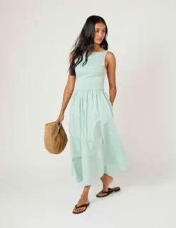 Slash Neck Midi Skater Dress