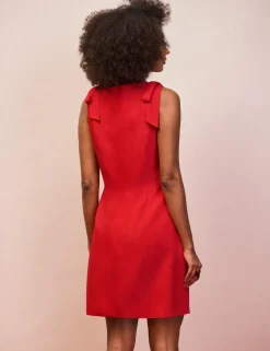 Slash Neck Mini Shift Dress with Linen