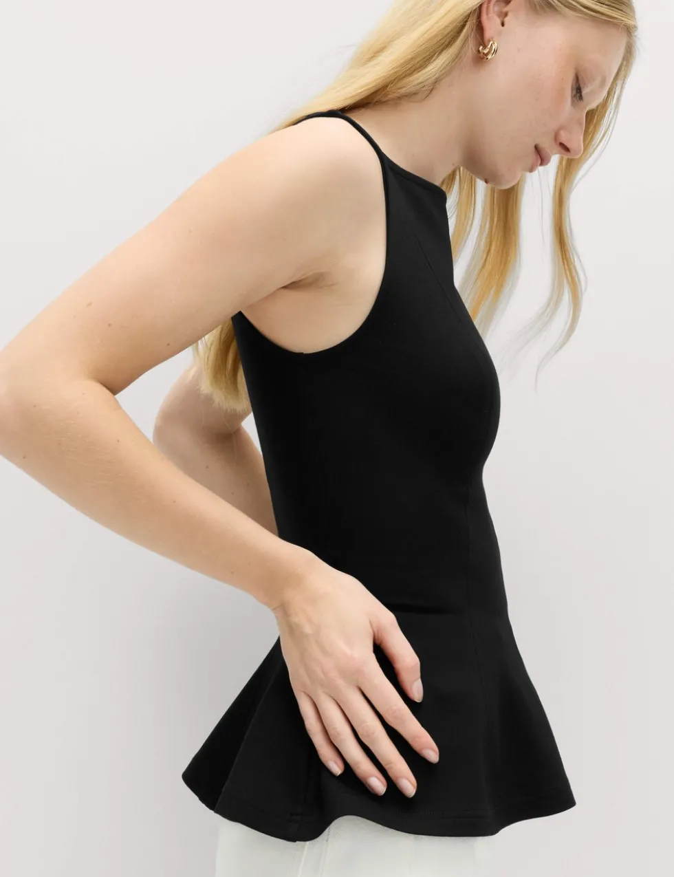 Slash Neck Sleeveless Peplum Top