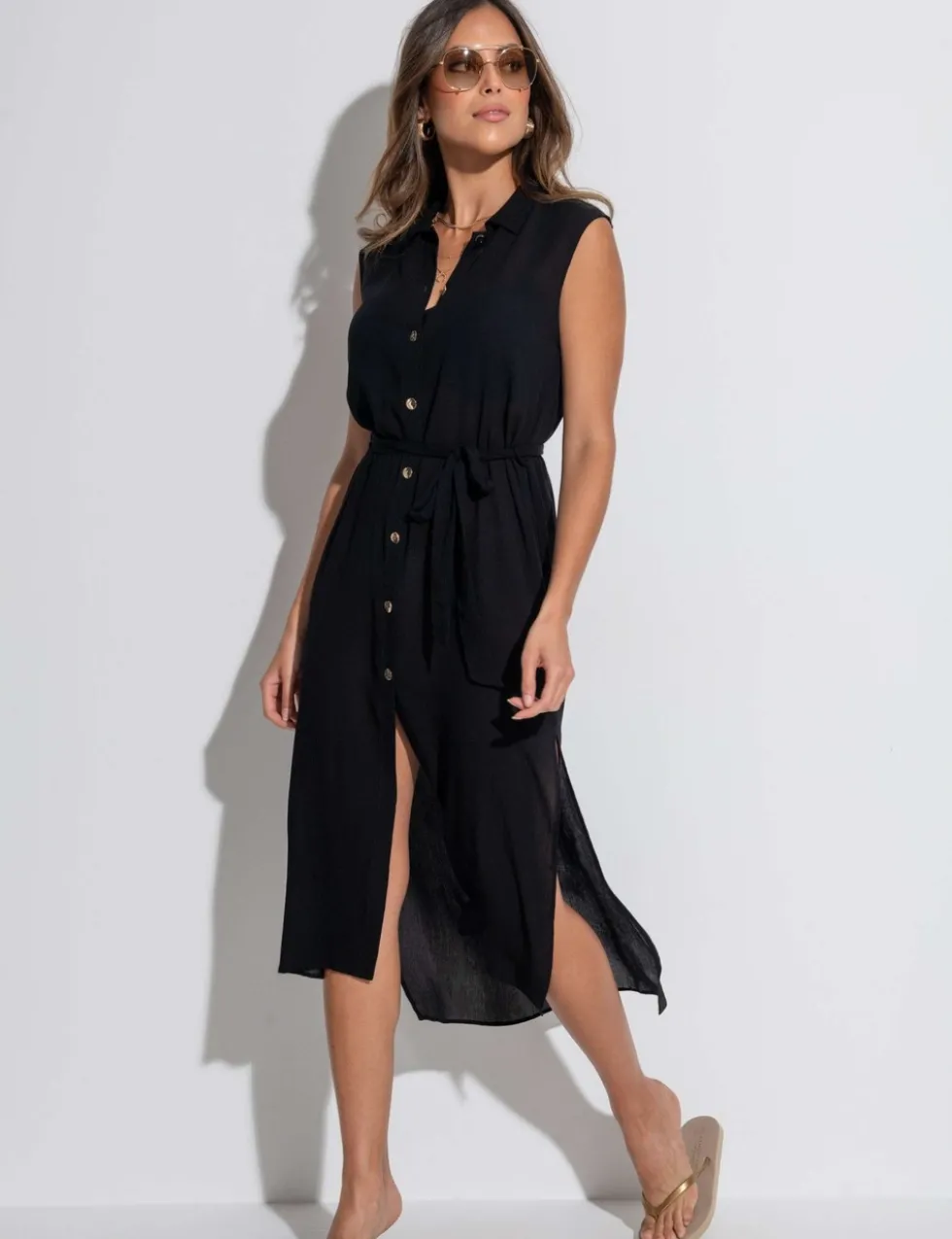 Sleeveless Crinkle Maxi Beach Shirt
