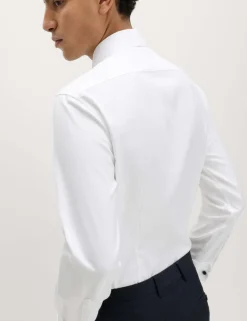 Slim Fit 2 Inch Shorter Pure Cotton Textured Shirt