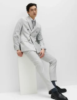 Slim Fit Check Double Breasted Suit Jacket