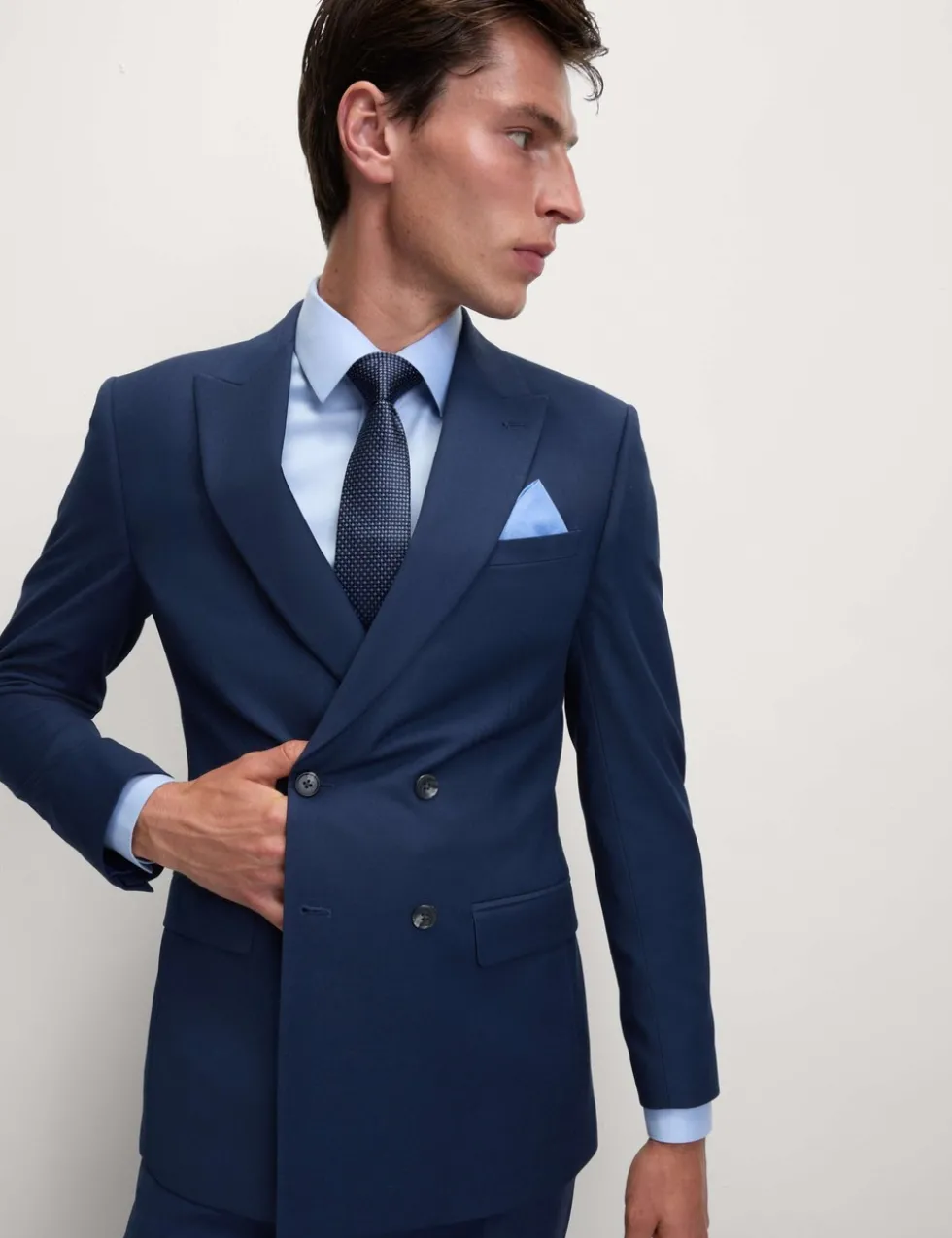 Slim Fit Double Breasted Jacket with Stretch