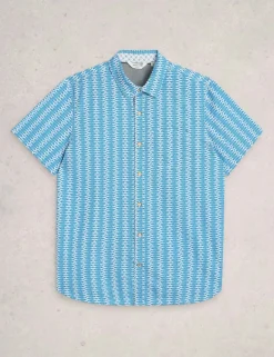 Slim Fit Fish Print Short Sleeve Shirt