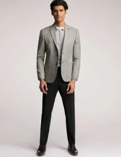Slim Fit Linen Blend Check Suit Jacket