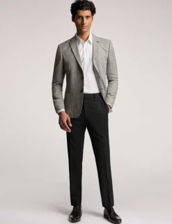 Slim Fit Linen Blend Check Suit Jacket