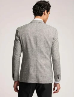 Slim Fit Linen Blend Check Suit Jacket