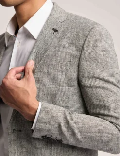 Slim Fit Linen Blend Check Suit Jacket