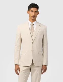 Slim Fit Linen Blend Check Suit Jacket