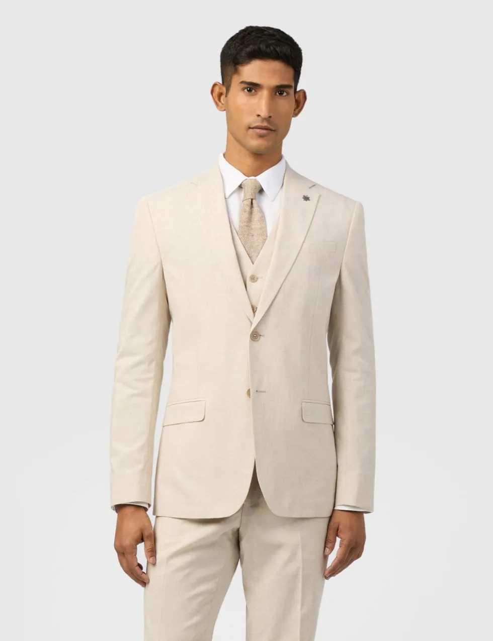 Slim Fit Linen Blend Check Suit Jacket