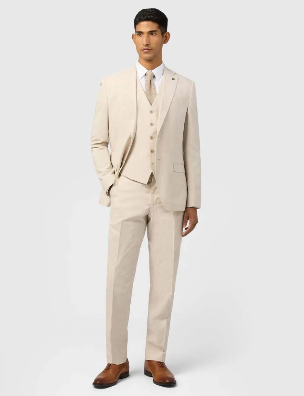 Slim Fit Linen Blend Check Suit Jacket