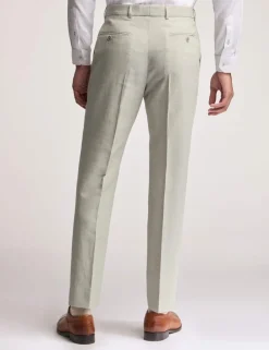 Slim Fit Linen Blend Flat Front Trousers