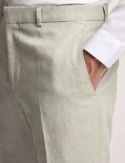 Slim Fit Linen Blend Flat Front Trousers
