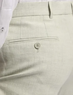 Slim Fit Linen Blend Flat Front Trousers