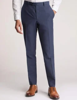 Slim Fit Linen Blend Flat Front Trousers