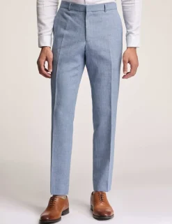Slim Fit Linen Rich Flat Front Trousers