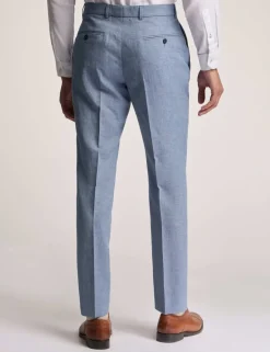 Slim Fit Linen Rich Flat Front Trousers