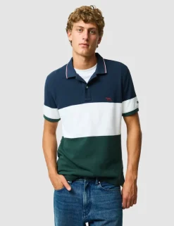 Slim Fit Pure Cotton Colour Block Polo Shirt