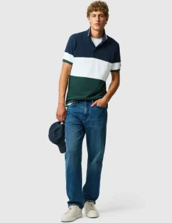 Slim Fit Pure Cotton Colour Block Polo Shirt
