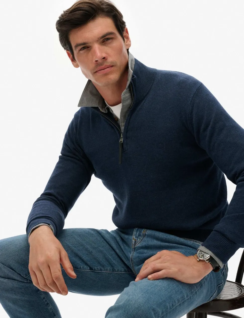 Slim Fit Pure Cotton Half Zip Jumper